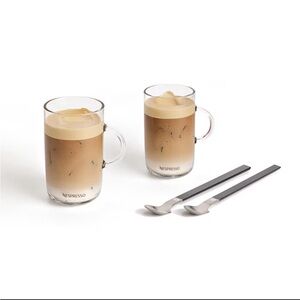 NIB Nespresso Virtuo Alto Glass Mugs and Spoons